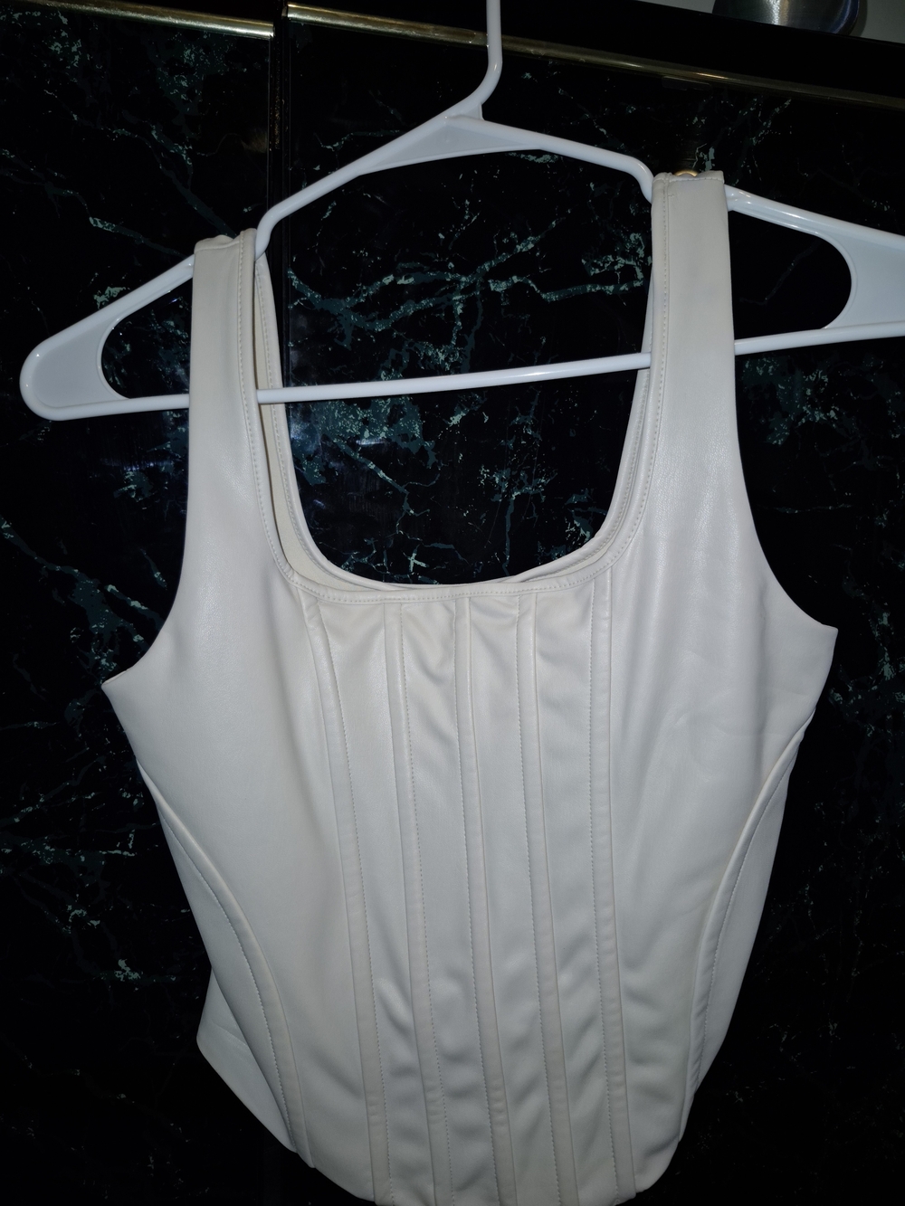 Express Cream Faux Leather Bustier Top